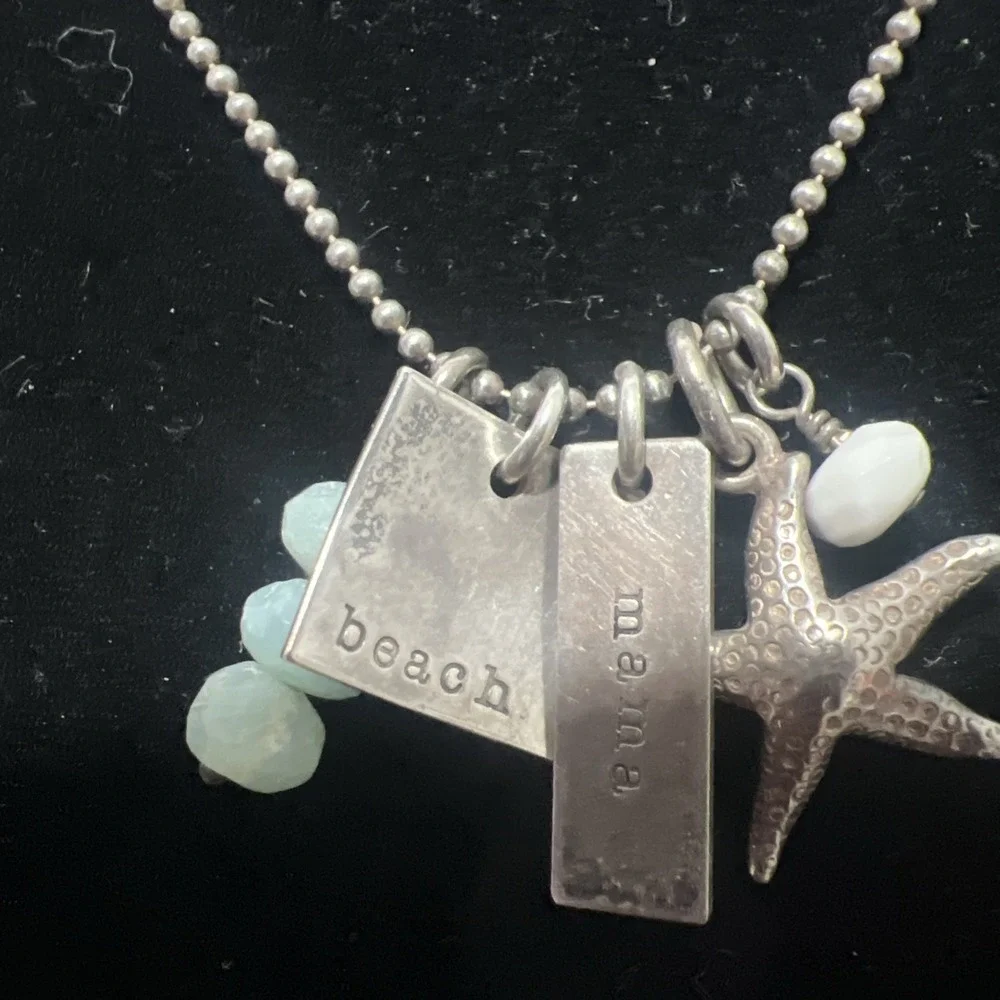 925 Italy Ball & Bead, Star Fish, Mama ,beads Beach Souvenir Necklace 18